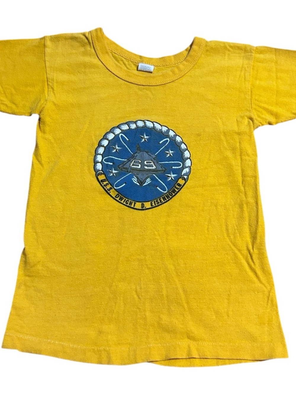 Vintage‎ USS Dwight D. Eisenhower CVN-69 Navy Aircraft Carrier Yellow T-Shirt